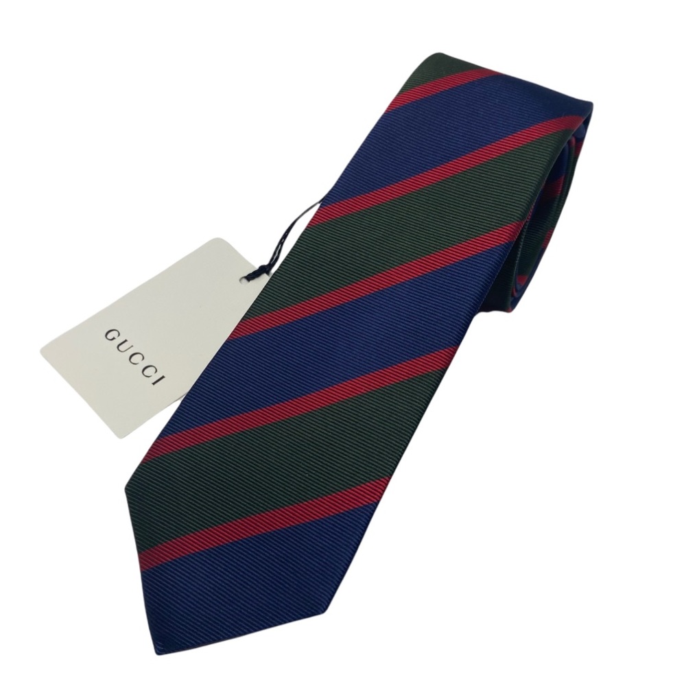 GUCCI Mens Striped Silk Blue Green Tie